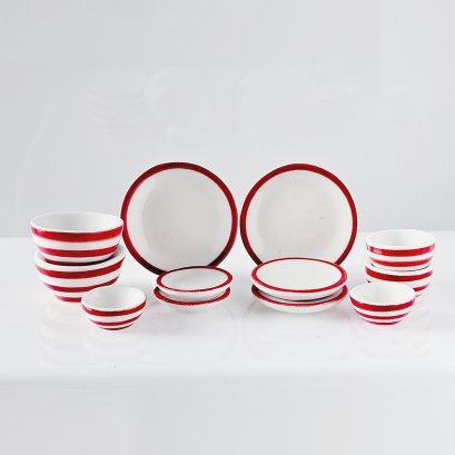 Ceramic Dinnerware Bowls Plate Red Set 12 Pcs