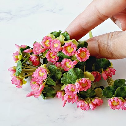 Pink Lotus Handmade Miniatures Clay Flowers