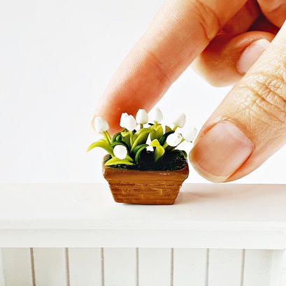 Handcrafted Miniature White Tulip Flower Planter