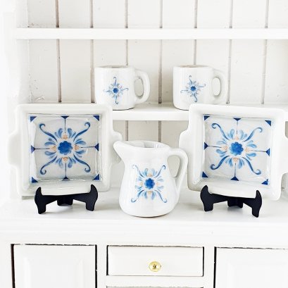Dollhouse miniatures handmade ceramic mug jug and tray set