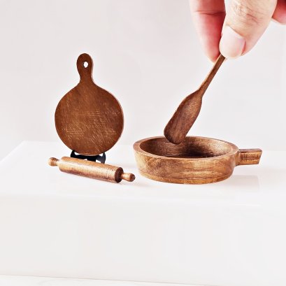 Handcrafted Miniature Teak Wood Kitchen Utensil Set