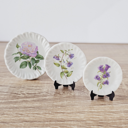 Ceramic Plate Purple Flowers Design 1/6 Scale Set 3 Pcs