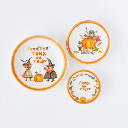 Vintage Halloween Miniature Ceramic Tiny Plates