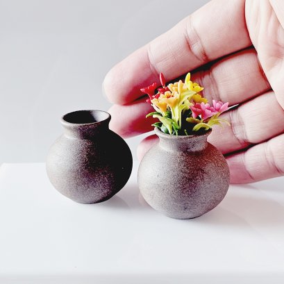 2 Pcs Handcrafted Miniature Ceramic Vase - Dollhouse Decor