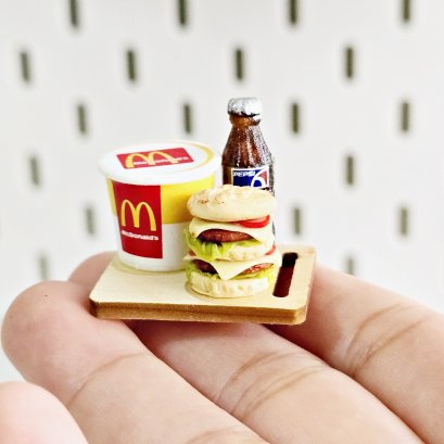 Miniature Fast Food Set with Burger, Soda Bottle