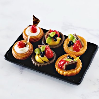 miniature assorted fruit tarts and pastries, perfect for dollhouse decor