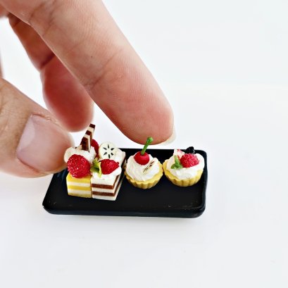 Miniature Assorted Fruit Cake on Black Tray