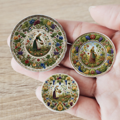 Miniature Folk Art Plates for Dollhouse Decor