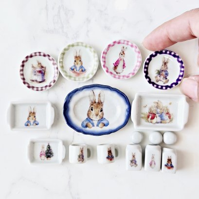 Handcrafted Miniature Bunny Ceramic Dish Set