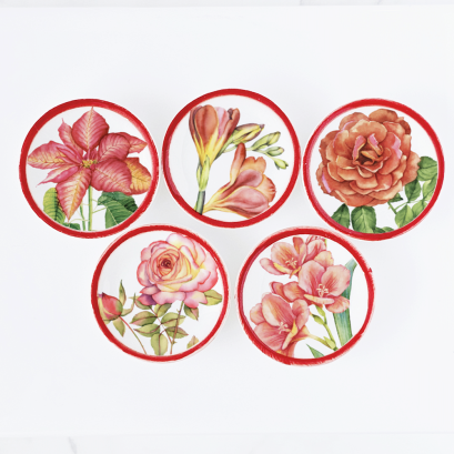 Handcrafted Miniature Plates with Red Floral Designs