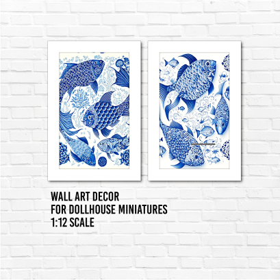 1:12 Scale Blue Fish Wall Art for Dollhouse Miniatures