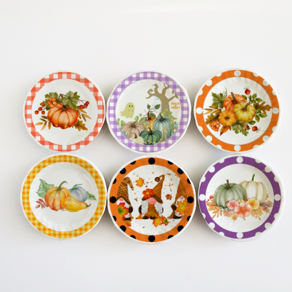 Miniature Autumn Pumpkin & Halloween-Themed Ceramic Plates