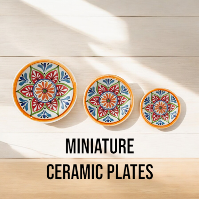 Handcrafted Miniature Ceramic Plates with Floral Patterns