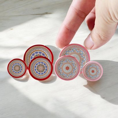 Handcrafted Miniature Red Floral with Mediterranean Ceramic Plates