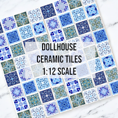 Ceramic Tile Set with Blue and Green Patterns – 16 Pieces