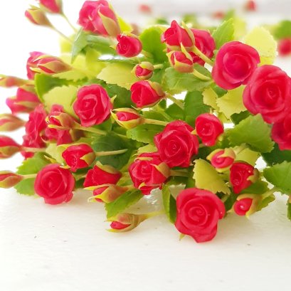 Pink Red Rose Clay Flower Basket Dollhouse Miniatures Barbie Valentine Gift Deco