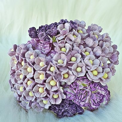 120 Mulberry Paper Flowers Purple Headpiece Wedding Scrapbook Cards Basket Handcrafted Supply