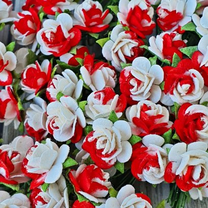 100x White Red Rose Mulberry Paper Flower Crafts Handmade Wedding Card Scrapbooking Miniature Handcrafted