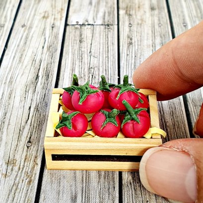 Dollhouse Miniature Wood Crate Tomato Vegetable Tiny Set