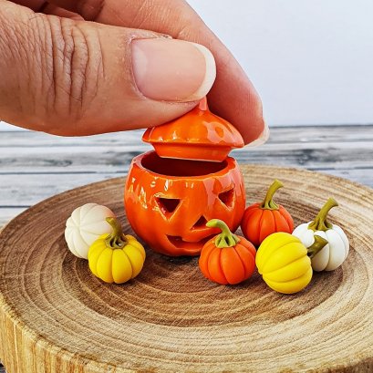 Mini Pumpkin in Ceramic Pumpkin Pot Halloween Decoration
