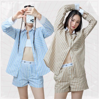 AHS009 Two tone oversized shirt boxer set