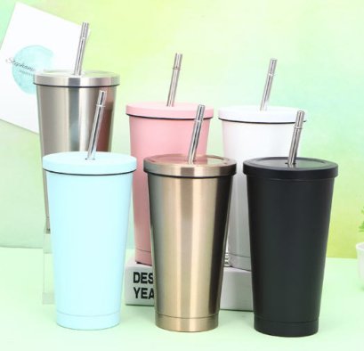 แก้วน้ำสแตนเลส,แก้วน้ำสแตนเลสพร้อมหลอด,สกรีนโลโก้