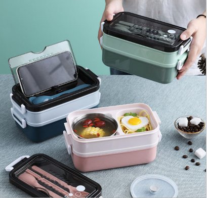 กล่องใส่ข้าว,กล่องข้าว,กล่องข้าวสแตนเลส,พร้อมช้อนส้อมตะเกียบ