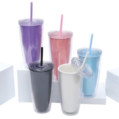 แก้วพลาสติก,แก้วพลาสติก2ชั้น,แก้วพลาสติกพร้อมหลอด,750ml