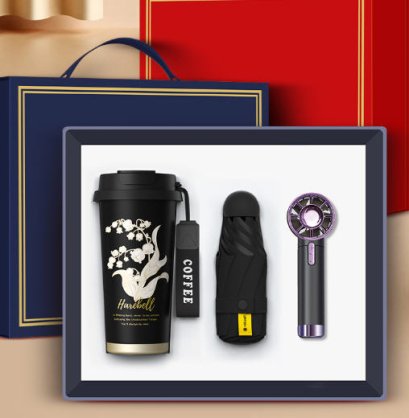 ชุดของขวัญปีใหม่,ชุดแก้วน้ำ+พัดลมพกพา+ร่ม,สกรีนโลโก้,ติดLOGO,ราคาพิเศษ