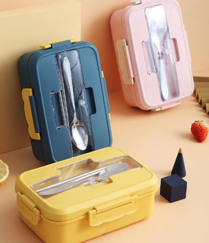 กล่องใส่ข้าว,กล่องข้าวพร้อมช้อนตะเกีบบ,กล่องข้าวพลาสติก