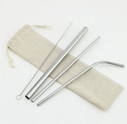 ชุดหลอดสแตนเลส,(หลอด3+แปรง1+ถุงผ้าดิบ1)