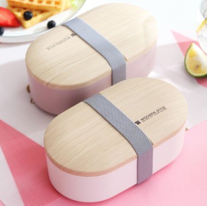 กล่องอาหารฝาลายไม้,กล่องข้าวพลาสติกฝาลายไม้,Lunch Box