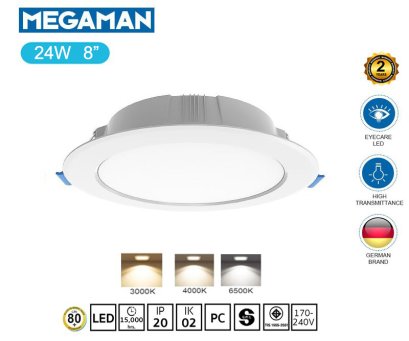 โคมไฟ Downlight  LED Panel 24W ทรงกลม ฝังฝ้า ขอบขาว (8 นิ้ว รุ่นประหยัด Driver ในตัว )