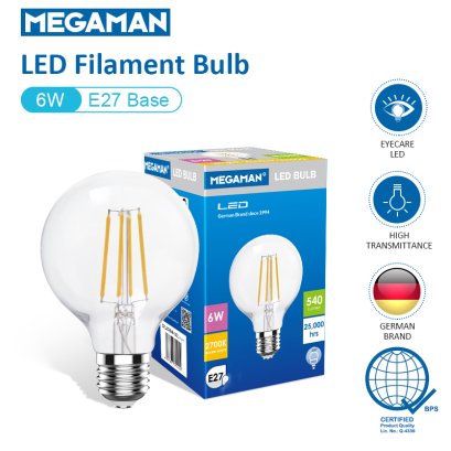 หลอด LED Vintage Filament ฺ Bulb  6W E27  Warm white 2700K (ทรงกลม)