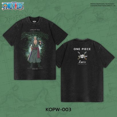 Power 7 Shop เสื้อยืดการ์ตูน ลาย วันพีช "ZORO" ลิขสิทธ์แท้ One Piece One Piece Vintage Style (KOPW-003-ผ้าฟอก)