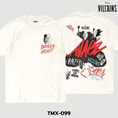 Power 7 Shop เสื้อยืดการ์ตูน ลาย &quot;Cruella&quot; คอลเลคชั่น &quot;Disney Villains&quot; ลิขสิทธิ์แท้ DISNEY (TMX-099-สีครีม)
