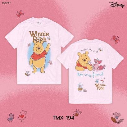 Power 7 Shop เสื้อยืดการ์ตูน ลาย &quot;Winnie the Pooh&quot; ลิขสิทธ์แท้ DISNEY(TMX-194-สีชมพูอ่อน)