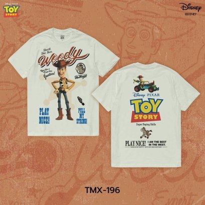 Power 7 Shop เสื้อยืดการ์ตูน ลาย &quot;วู้ดดี้&quot; จาก &quot;Toy Story&quot; ลิขสิทธิ์แท้ DISNEY (TMX-196-สีครีมอ่อน)