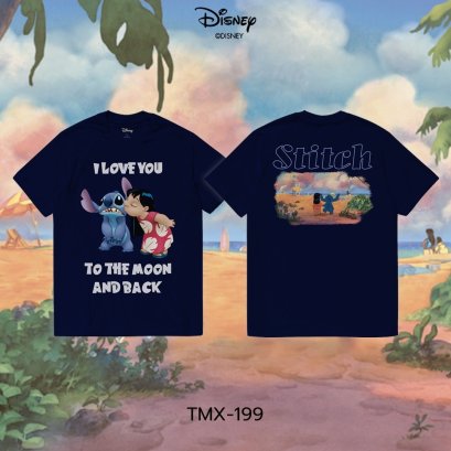 Power 7 Shop เสื้อยืดการ์ตูน Lilo & Stitch ลิขสิทธิ์แท้ DISNEY (TMX-199-สีกรม)