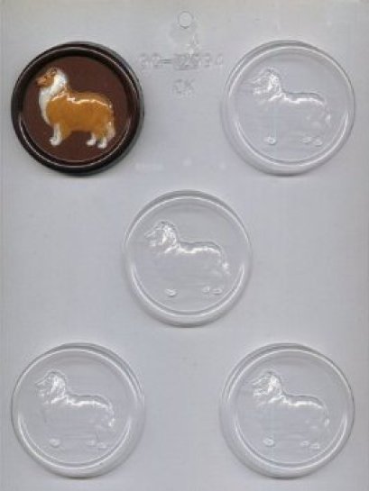 ROUGH COLLIE ON 2.5&quot; ROUND CHOC MOLD (CK 90-12994)