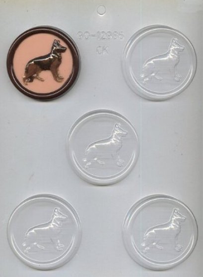 GERMAN SHEPHERD ON 2.5&quot; ROUND CHOC MOLD (CK 90-12986)