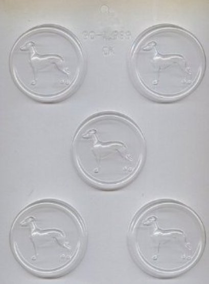 GREYHOUND ON 2.5&quot; ROUND CHOC MOLD (CK 90-12989)