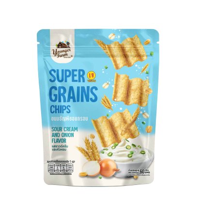 Super grains chips ขนมธัญพืชอบกรอบ รสซาวครีมและหัวหอม 60 กรัม