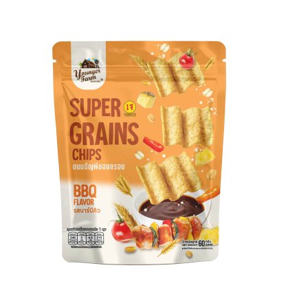 Super grains chips ขนมธัญพืชอบกรอบ รสบาร์บีคิว 60 กรัม