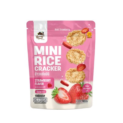Mini Rice Cracker Strawberry 60 g ข้าวแต๋น มินิ รสสตรอเบอร์รี่  60 กรัม ซองก้นตั้ง