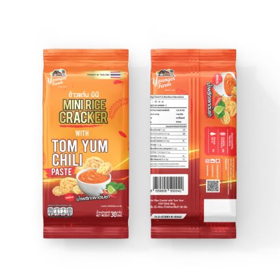 Mini Rice Cracker with Tom Yum Chili Paste Sauce 30 g ข้าวแต๋น มินิ พร้อมน้ำพริกเผา 30 กรัม