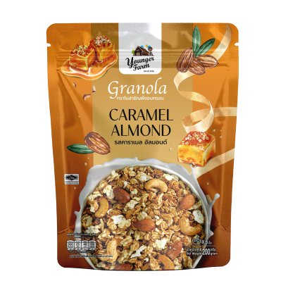 Younger Farm กราโนล่า ธัญพืชอบกรอบ รสคาราเมล อัลมอนด์ 200 กรัม Granola Caramel almond 200 g