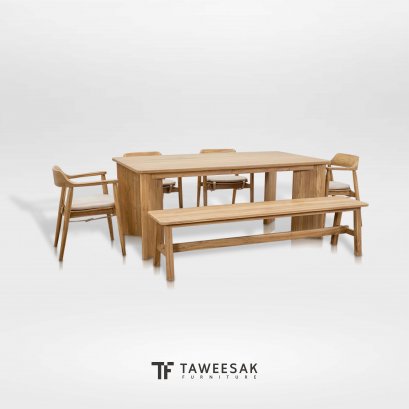 ชุดโต๊ะอาหารไม้สักแท้สไตล์มินิมอล DS163