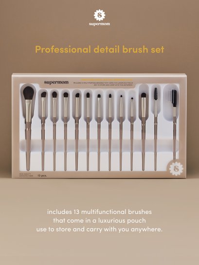 SUPERMOM l Professional detail brush set แปรงดีเทล ด้ามไม้ ขนสังเคราะห์เกรดสูง 13 ด้าม พร้อมกระเป๋า สำหรับผู้ใช้มืออาชีพ