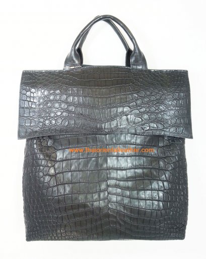 Genuine Belly Siamese Crocodile Leather Handbag in Black Crocodile Leather #CRW322H-BL-BELLY